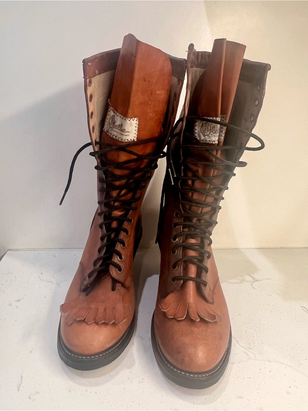 Vintage leather Brown lace-up packer boots Olathe Boot Co. 8D